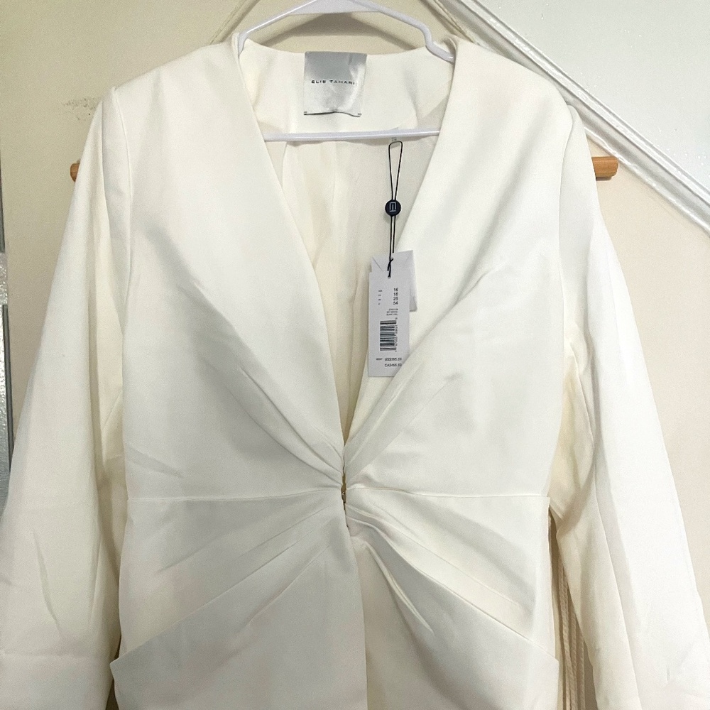 Elie Tahari Womens Long Sleeve Long Blazer Jacket White‎  Size 16 $395 Msrp